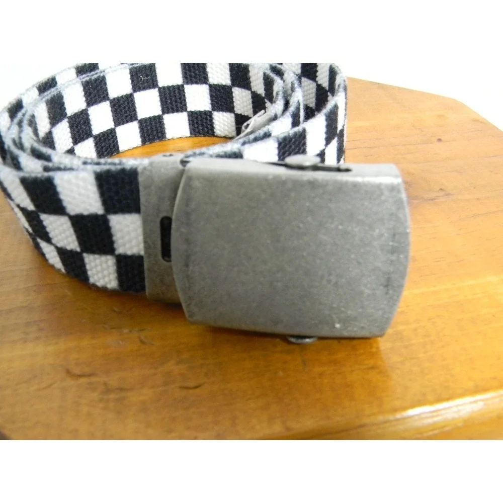 Brandy Melville Checkered Canvas Belt One Size Black White Silver Buckle Y2K